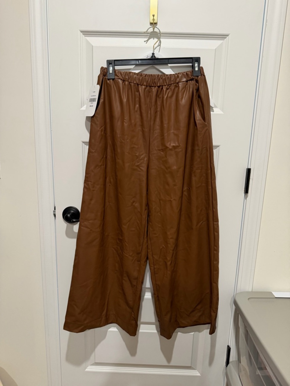 First Love Camel Brown Faux Leather Wide Leg Pants